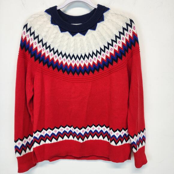 Charter Club Fair Isle Sweater Size M Red Blue White Argyle Neck Pullover Preppy - Picture 1 of 11